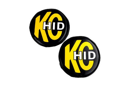 KC HiLiTES 8 Inch Light Cover - Soft Vinyl - Pair - Black with Yellow KC HID Logo