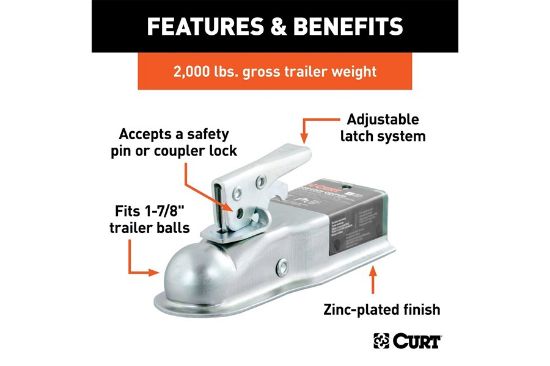 1-7/8" Straight-Tongue Coupler with Posi-Lock (2-1/2" Channel, 2,000 lbs, Zinc)