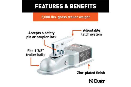 1-7/8" Straight-Tongue Coupler with Posi-Lock (3" Channel, 2,000 lbs, Zinc)