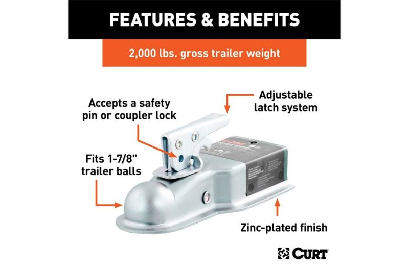 1-7/8" Straight-Tongue Coupler with Posi-Lock (3" Channel, 2,000 lbs, Zinc)