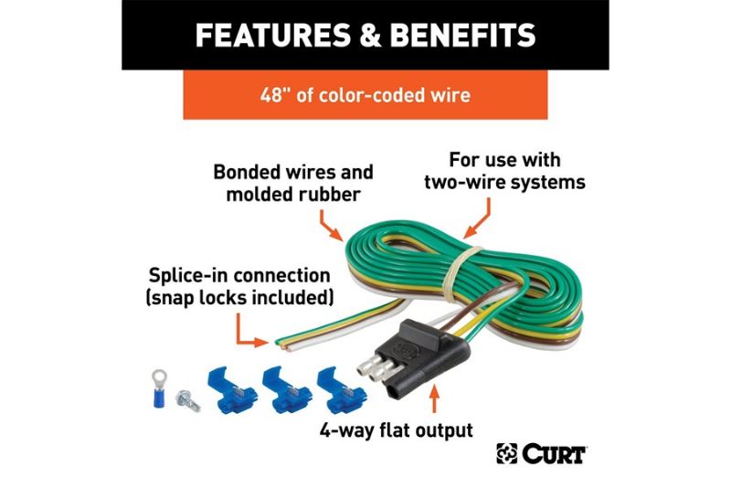 4-Way Flat Connector Plug with 48" Wires & Hardware (Trailer Side, Packaged)