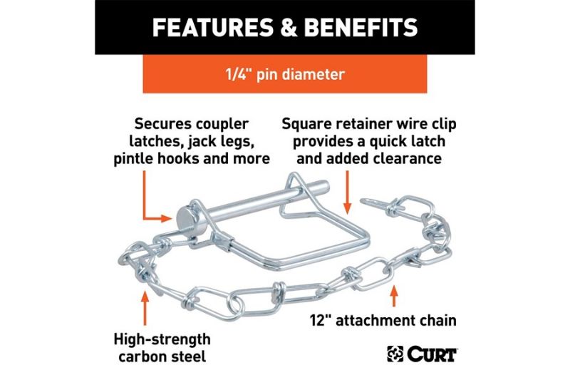 1/4" Safety Pin with 12" Chain (2-3/4" Pin Length, Packaged)