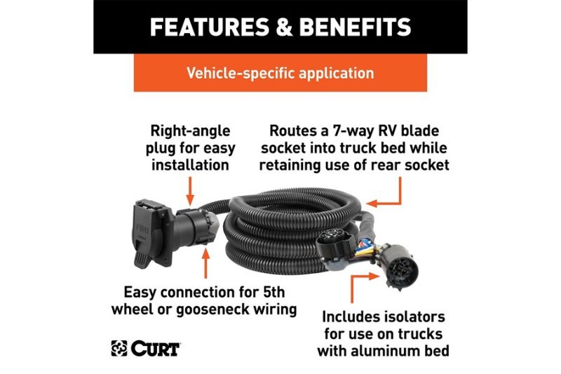 10 Custom Wiring Extension Harness (Adds 7-Way RV Blade to Truck Bed, Packaged)