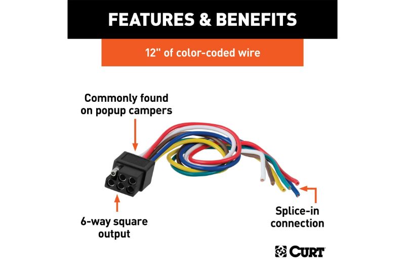 6-Way Square Connector Socket with 12" Wires (Vehicle Side, Packaged)