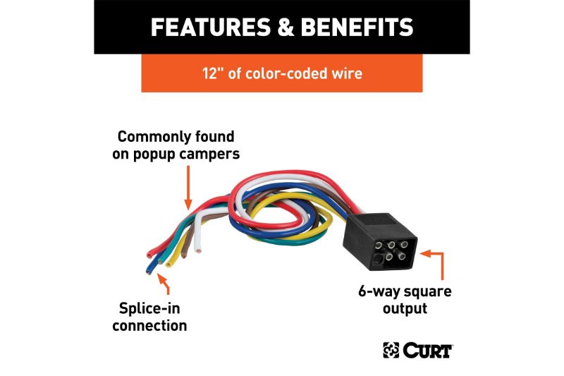 6-Way Square Connector Plug with 12" Wires (Trailer Side, Packaged)