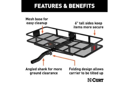 60" x 24" Black Steel Basket Cargo Carrier (Folding 2" Shank, 500 lbs.)