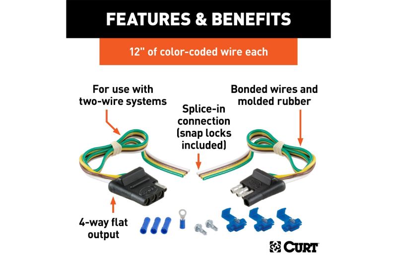4-Way Flat Connector Plug & Socket with 12" Wires Each & Hardware (Packaged)