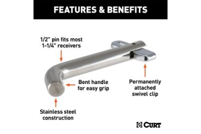 1/2" Swivel Hitch Pin (1-1/4" Receiver, Stainless, Packaged)