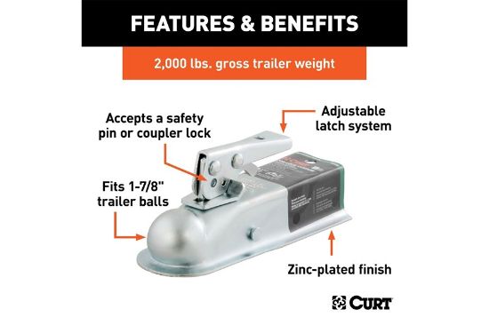 1-7/8" Straight-Tongue Coupler with Posi-Lock (2" Channel, 2,000 lbs, Zinc)