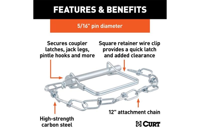 5/16" Safety Pin with 12" Chain (3" Pin Length, Packaged)