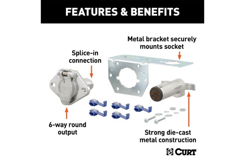 6-Way Round Connector Plug & Socket with Hardware (Packaged)