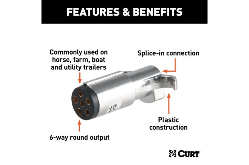 6-Way Round Connector Plug (Trailer Side, Chrome Plastic)