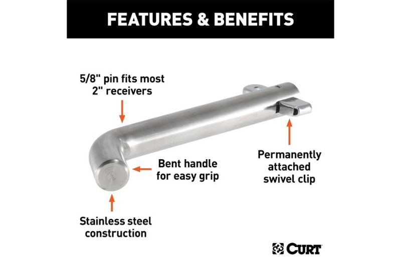 5/8" Swivel Hitch Pin (2" Receiver, Stainless, Packaged)