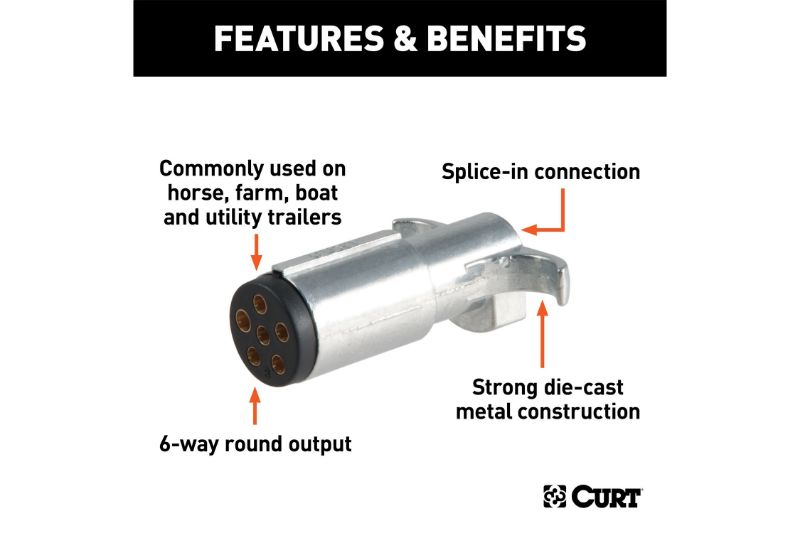 6-Way Round Connector Plug (Trailer Side, Diecast Metal)