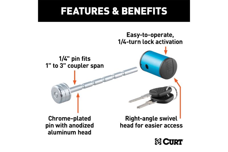 Coupler Lock (1/4" Pin, 1" to 3" Latch Span, Right-Angle, Chrome)