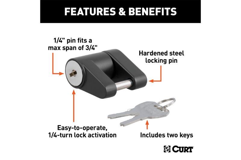 Coupler Lock (1/4" Pin, 3/4" Latch Span, Padlock, Black)