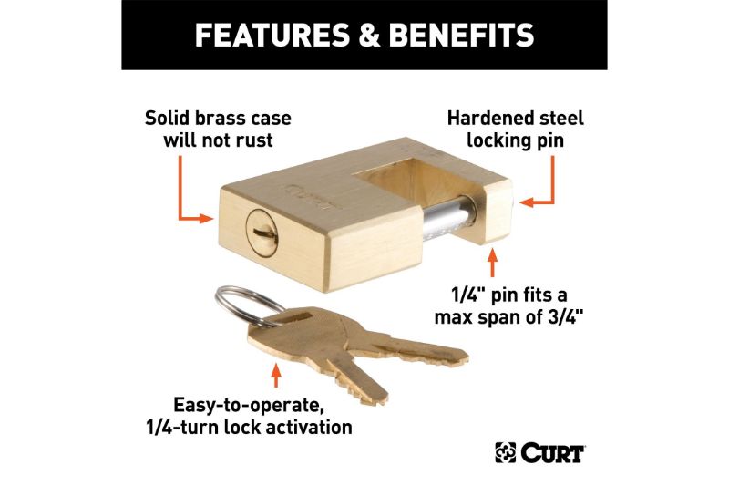Coupler Lock (1/4" Pin, 3/4" Latch Span, Padlock, Solid Brass)