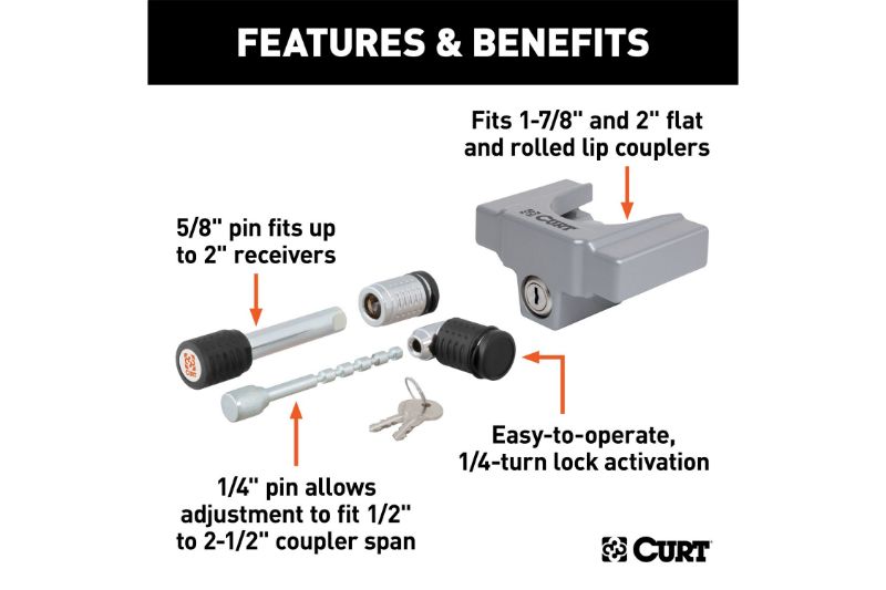 Hitch Lock Set (2" Receiver, 1/2" to 2-1/2" Latch, Most 1-7/8" & 2" Lip)