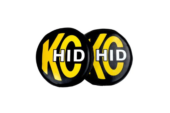 KC HiLiTES 8 Inch Light Cover - Soft Vinyl - Pair - Black with Yellow KC HID Logo