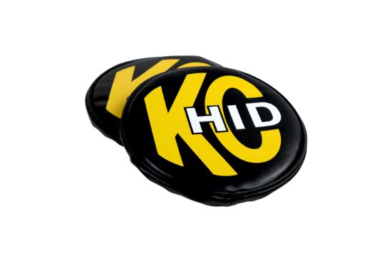 KC HiLiTES 8 Inch Light Cover - Soft Vinyl - Pair - Black with Yellow KC HID Logo