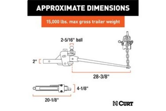 Short Trunnion Bar Weight Distribution Hitch with Sway Control (10-15K, 28-3/8")