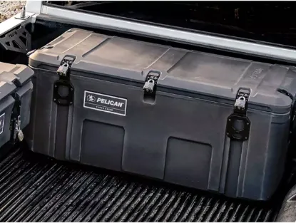 Picture of Secure your Pelican Cargo case to any truck bed with the Universal Cross-Bed Mount. Heavy-duty steel, elevated storage, and side-access.