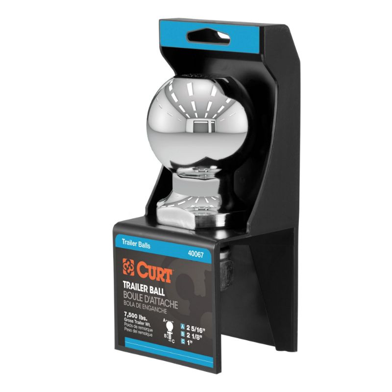 Picture of Curt 2-5/16" Trailer Ball (1" x 2-1/8" Shank, 7,500 lbs., Chrome, Packaged) - 40067