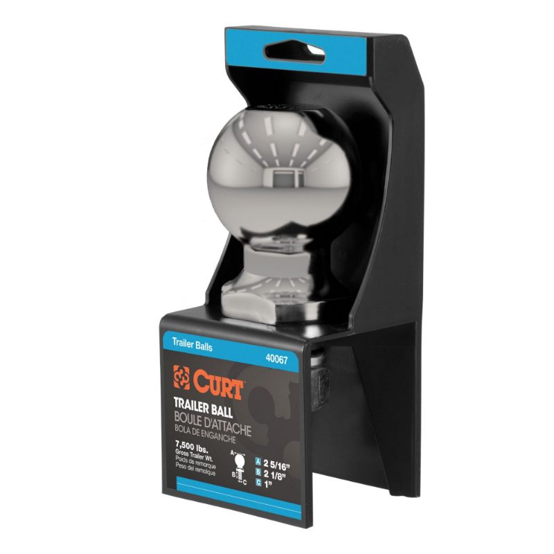 Picture of Curt 2-5/16" Trailer Ball (1" x 2-1/8" Shank, 7,500 lbs., Stainless, Packaged) - 40084