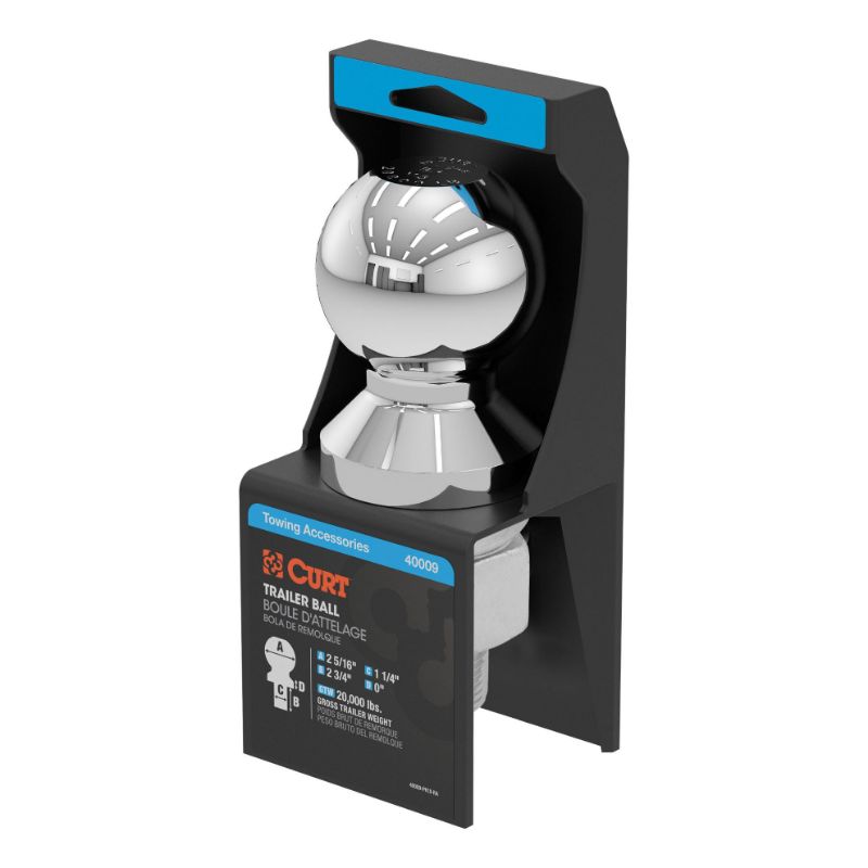 Picture of Curt 2-5/16" Trailer Ball (1-1/4" x 2-3/4" Shank, 20,000 lbs., Chrome) - 40009