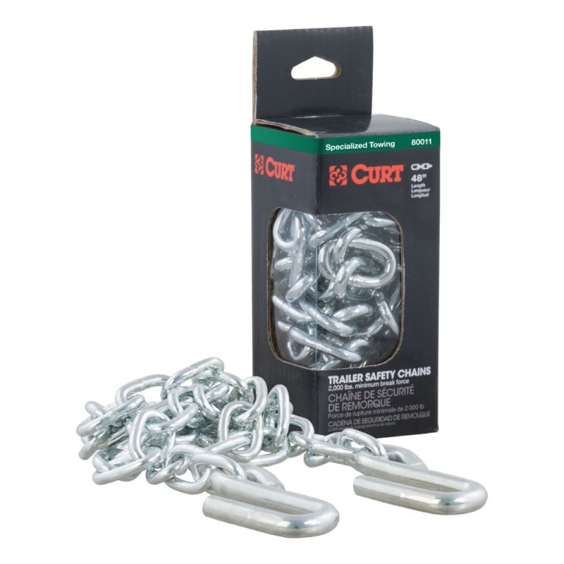 Picture of Curt 48" Safety Chain with 2 S-Hooks (2,000 lbs, Clear Zinc, Packaged) - 80011