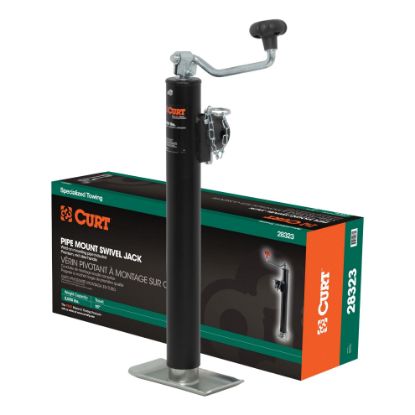 Picture of Curt Pipe-Mount Swivel Jack with Top Handle (2,000 lbs, 15" Travel, Packaged) - 28323