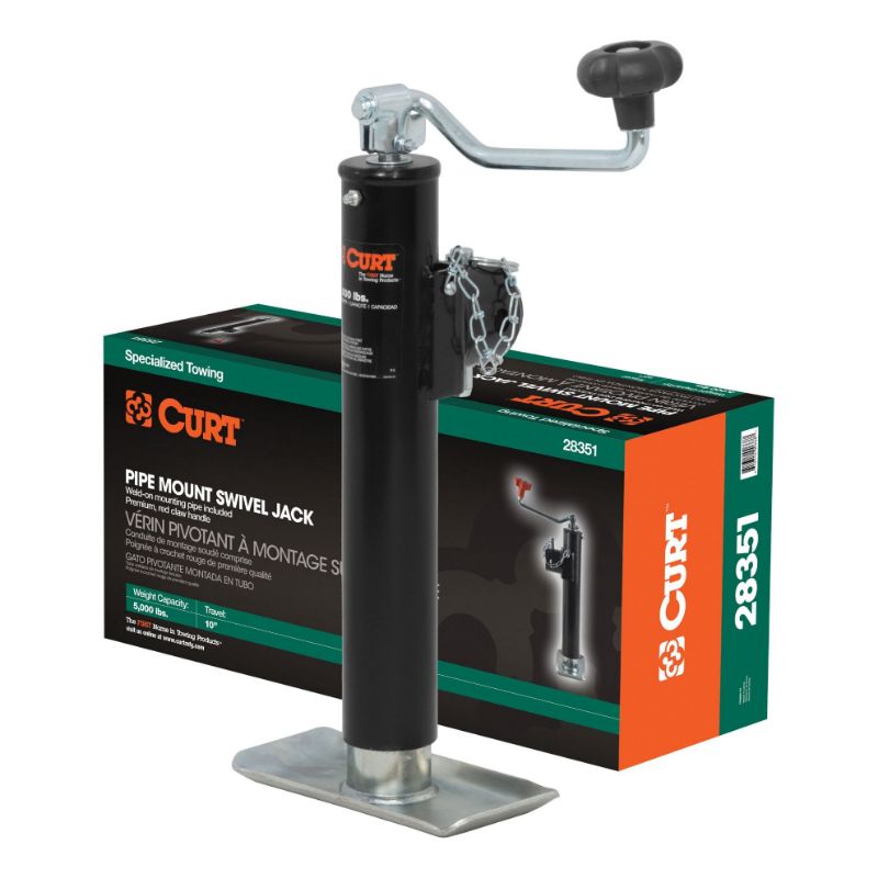 Picture of Curt Pipe-Mount Swivel Jack with Top Handle (5,000 lbs, 10" Travel, Packaged) - 28351
