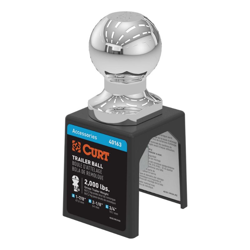 Picture of Curt 1-7/8" Trailer Ball (3/4" x 2-1/8" Shank, 2,000 lbs., Chrome, Packaged) - 40163