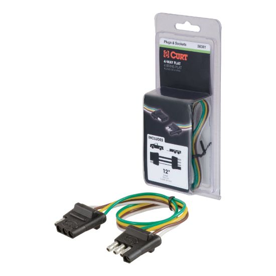 Picture of Curt 4-Way Flat Connector Plug & Socket with 12" Wires (Packaged) - 58381