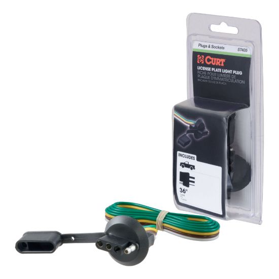 Picture of Curt 4-Way Flat License Plate Light Plug Connector Socket with 36" Wires (Packaged) - 57405