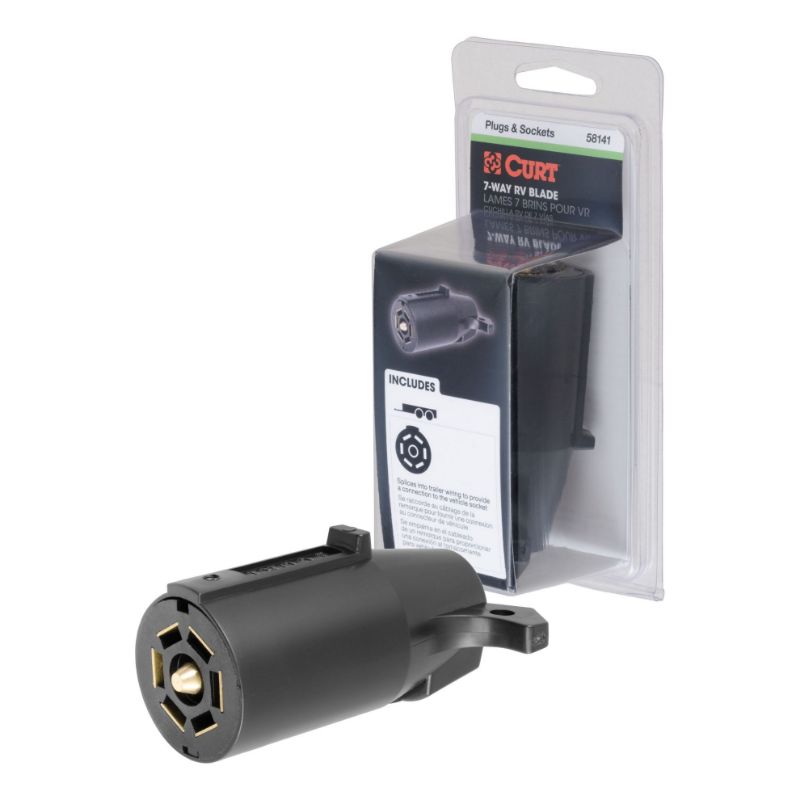 Picture of Curt 7-Way RV Blade Connector Plug (Trailer Side, Black Plastic, Packaged) - 58141